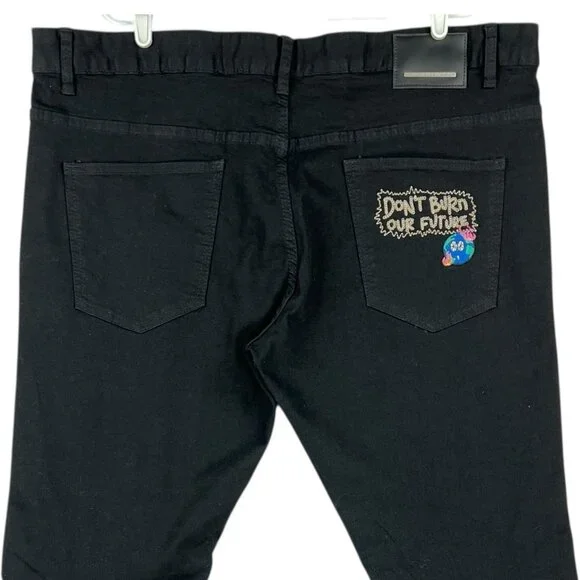 First Row Men's Future Distressed Slim Black Jeans Sz 42x32 Straight Stretch NWT